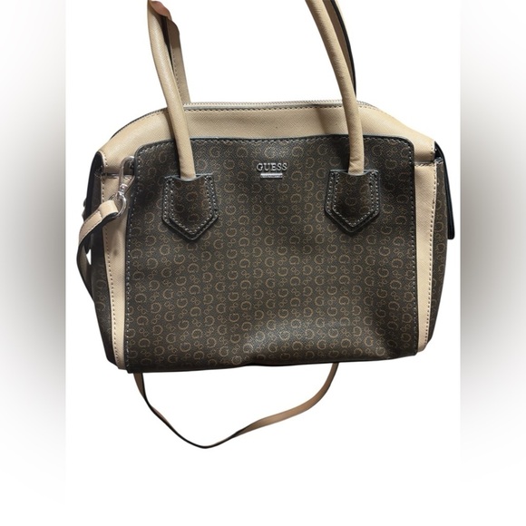 Guess Handbags - Stylish and Chic GUESS Beige and Black Logo Satchel